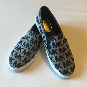 Michael Kors Navy Blue Monogram Slip-On Shoes